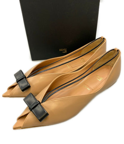 美品 HENRI EN VARGO パンプス リボンストリングスフラットシューズ レディース SIZE 37 ヘンリエンヴァーゴ