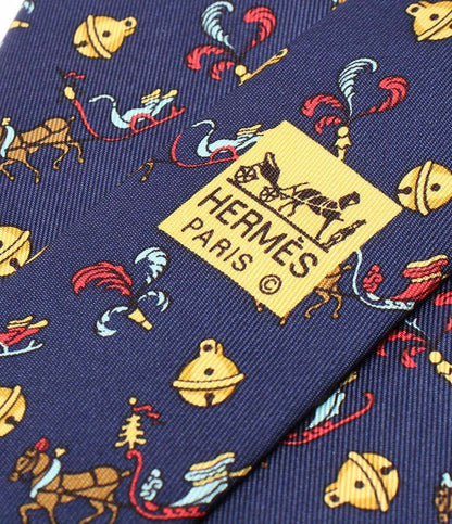 美品 エルメス ネクタイ シルク100％ 馬 鈴柄 メンズ HERMES