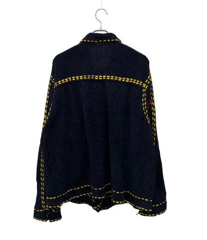 PHINGERIN 長袖カーディガン ニット ナイロン混 スプリング デニムジャケット風手編み PG1 Knit PD-212-KN-041 メンズ SIZE L フィンガリン