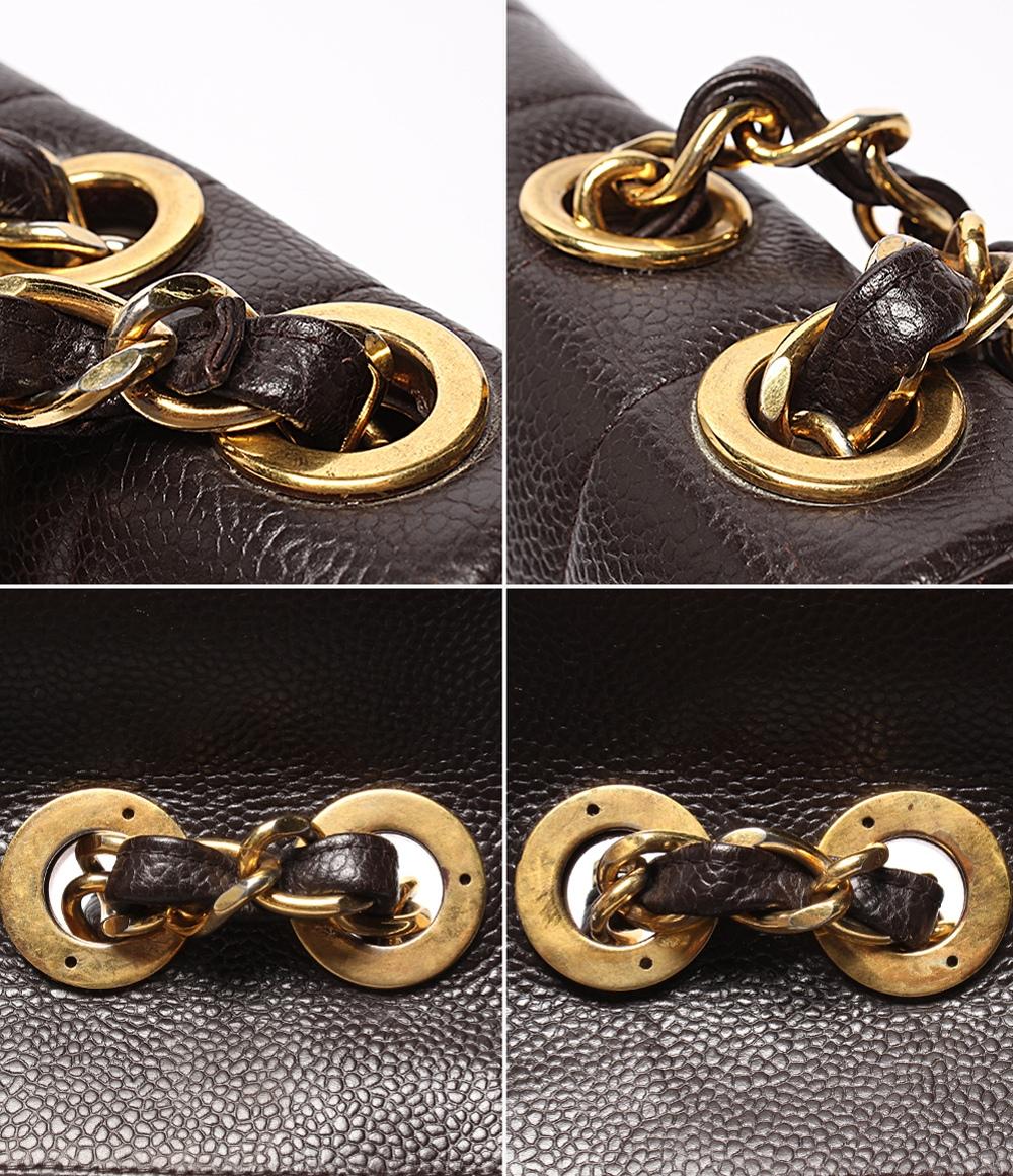 CHANEL チェーンショルダーバッグ 肩掛け ゴールド金具 キャビアスキン ターンロック ダブルチェーン シングルフラップ マドモアゼル レディース
