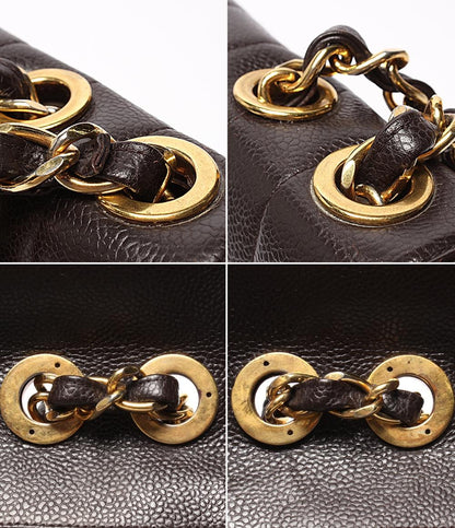 CHANEL チェーンショルダーバッグ 肩掛け ゴールド金具 キャビアスキン ターンロック ダブルチェーン シングルフラップ マドモアゼル レディース