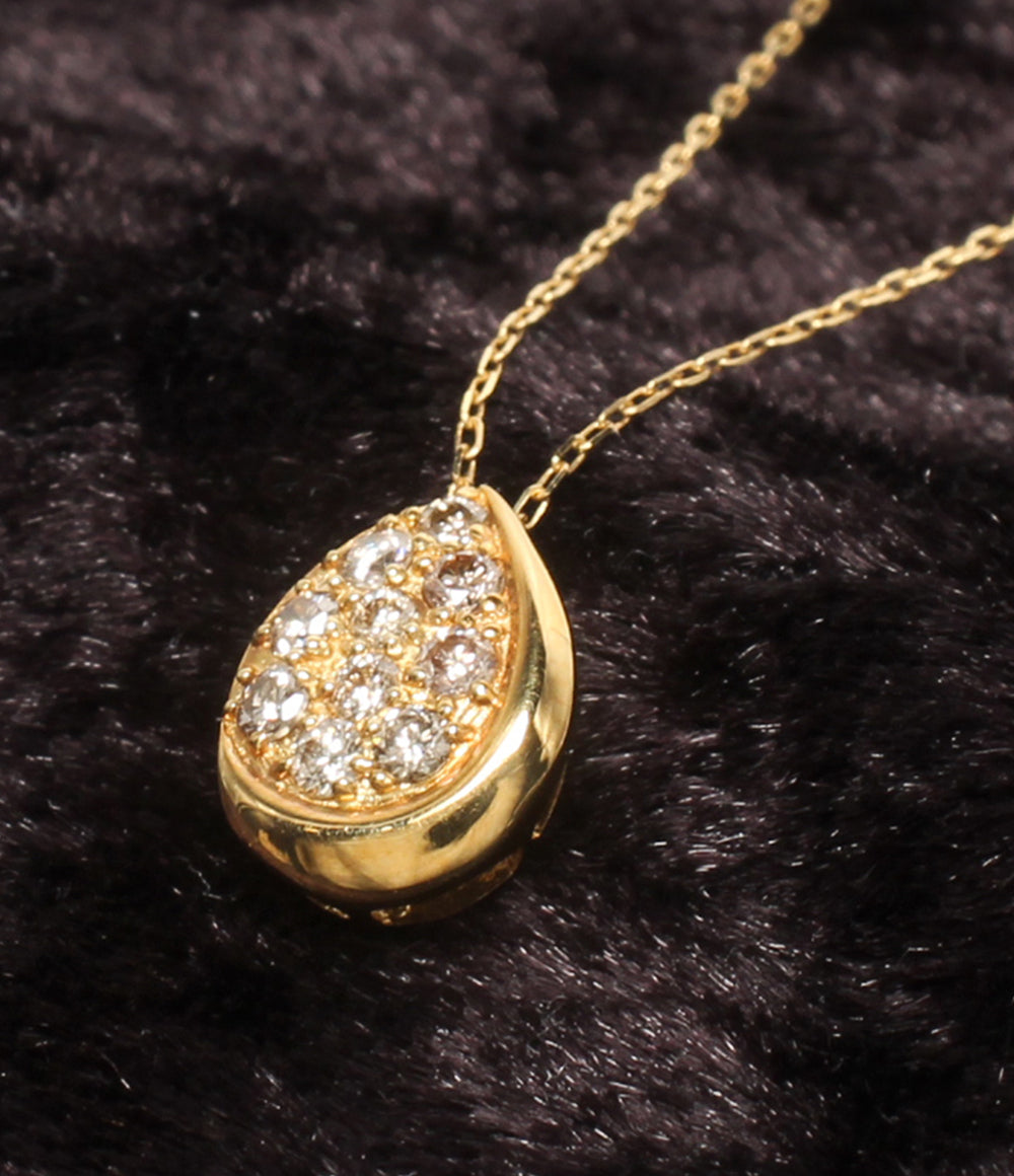 美品 ネックレス K18 ダイヤ 0.20ct 雫モチーフ レディース
