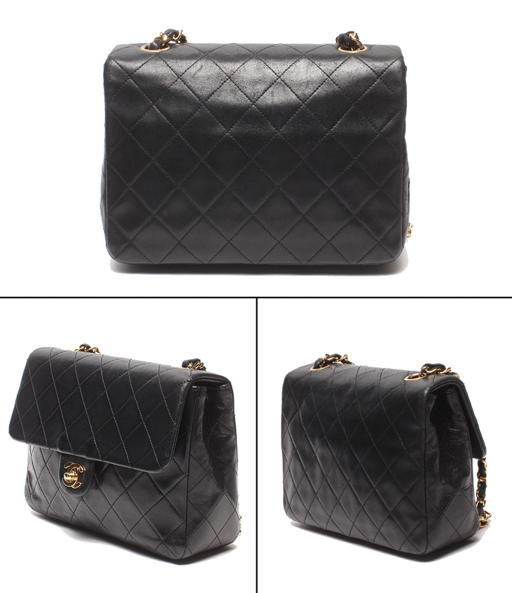 CHANEL チェーンショルダーバッグ 斜め掛け 肩掛け ゴールド金具 シングルフラップ シングルチェーン ミニマトラッセ ラムスキン １番台 レディース