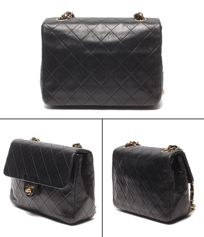 CHANEL チェーンショルダーバッグ 斜め掛け 肩掛け ゴールド金具 シングルフラップ シングルチェーン ミニマトラッセ ラムスキン １番台 レディース