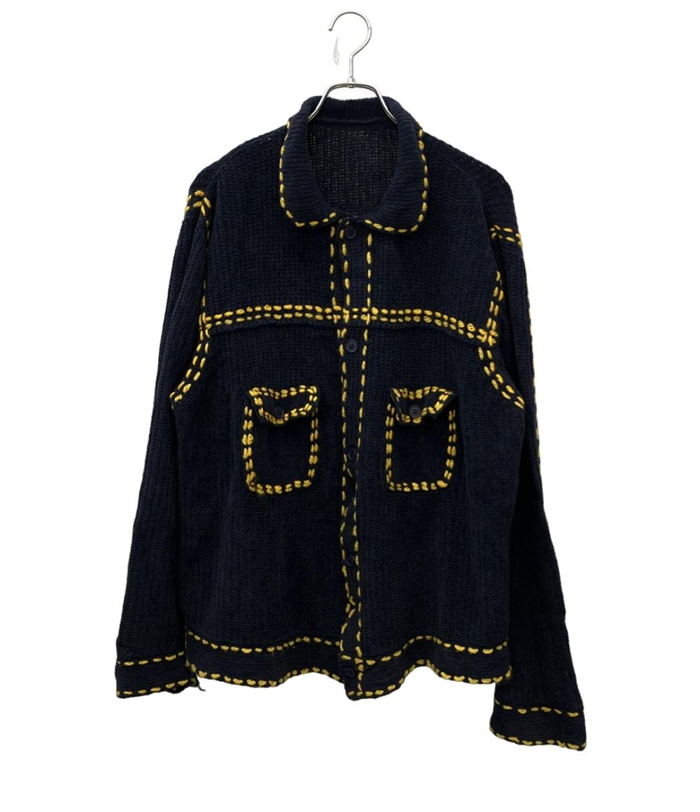 PHINGERIN 長袖カーディガン ニット ナイロン混 スプリング デニムジャケット風手編み PG1 Knit PD-212-KN-041 メンズ SIZE L フィンガリン