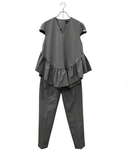 美品 hue DAY TO EVENING セットアップ パンツスーツ ペプラム パール タグ付き レディース SIZE S ヒュー デイ トゥ イブニング