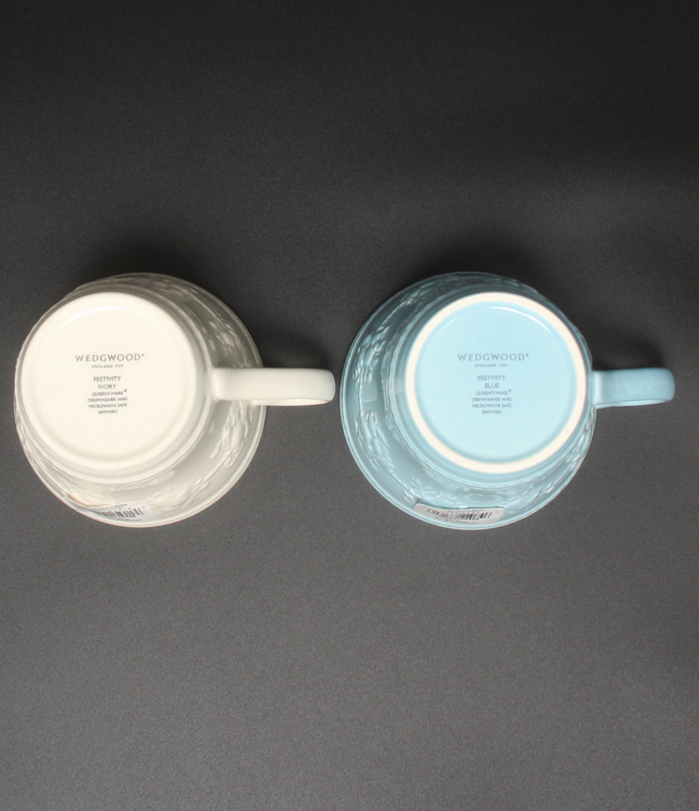 美品 WEDGWOOD マグカップ 2点セット ペア フェスティビティ アイボリー ブルー ウェッジウッド