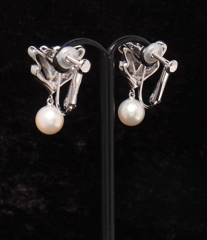 美品 MIKIMOTO イヤリング K14WG K18 パール7.5mm ダイヤ 0.34ct レディース ミキモト