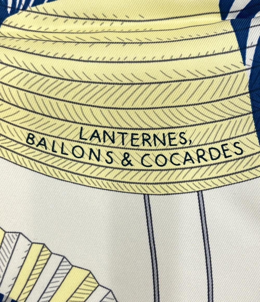 美品 HERMES スカーフ カレ90 シルク100% LANTERNS BALLONS COCARDES レディース エルメス