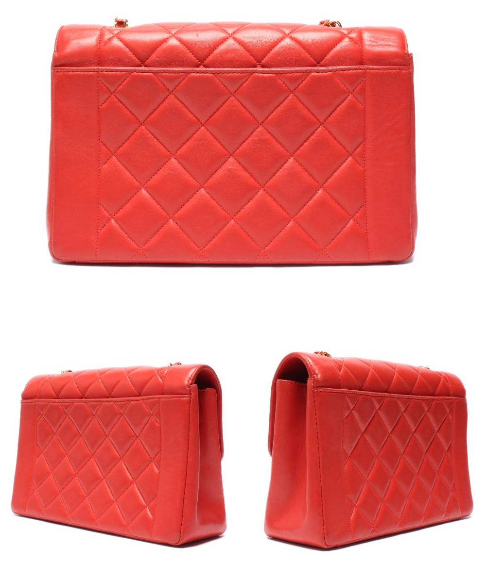 シャネル チェーンショルダーバッグ 斜め掛け ゴールド金具 ラムスキン ダイアナ25 マトラッセ レディース CHANEL