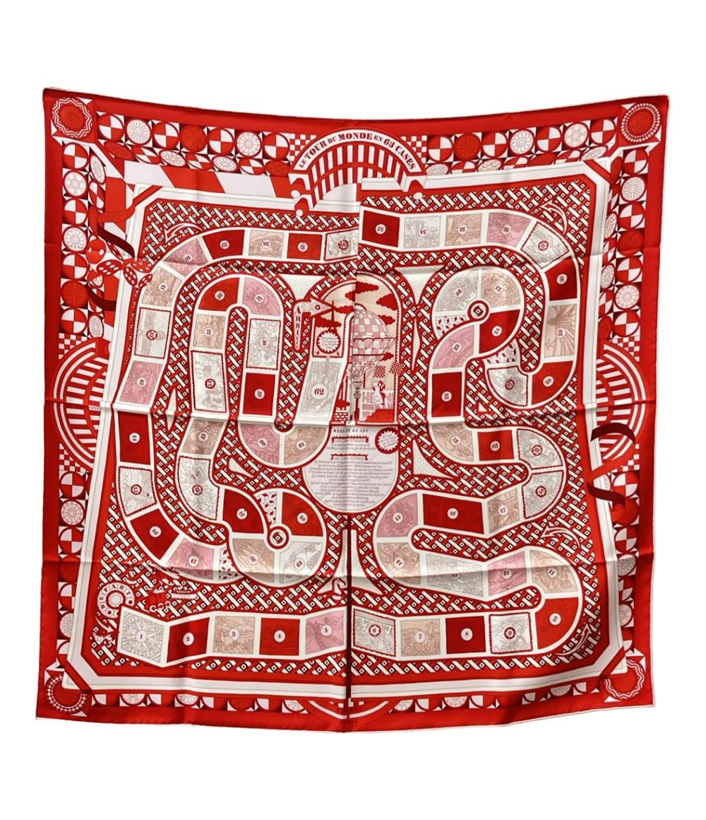 美品 エルメス スカーフ カレ90 シルク100% 63マスの世界旅行 LE TOUR DU MONDE EN 63 CASES レディース HERMES