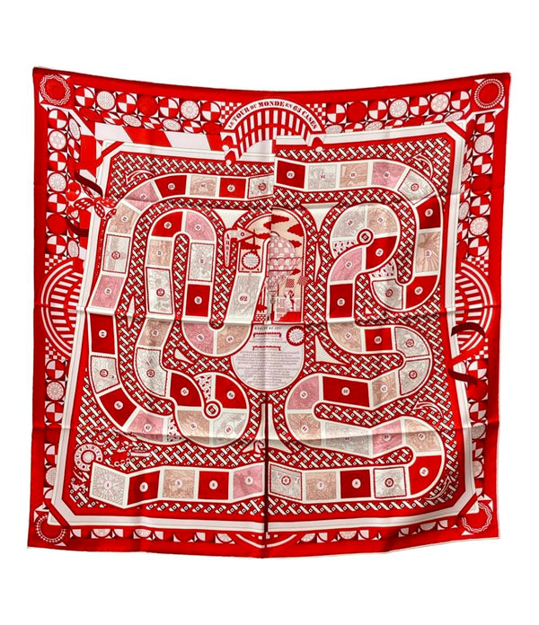 エルメス　HERMES スカーフ　カレ90 世界の布地を巡る旅 美品 エルメス スカーフ カレ90 シルク100% 63マスの世界旅行 LE