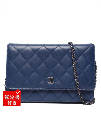 CHANEL チェーンウォレット ショルダーバッグ シルバー金具 マトラッセ ラムスキン A33814 レディース シャネル