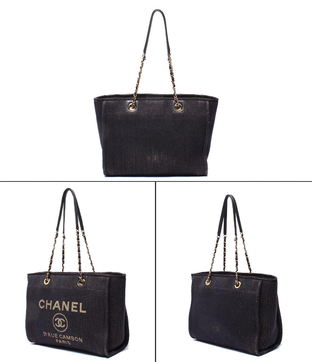 CHANEL トートバッグ 肩掛け ゴールド金具 ミックスファイバー ドーヴィルMM レディース シャネル