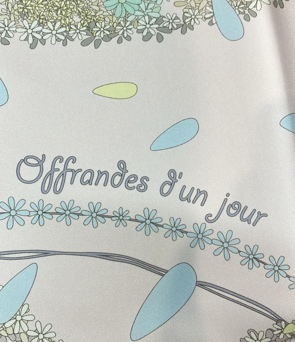 美品 エルメス スカーフ シルク カレ90 100% 花の捧げ物 OFFRANDES D