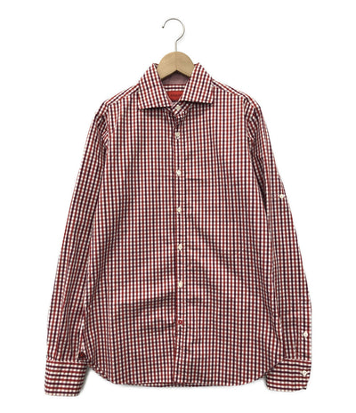 長袖ギンガムチェックシャツ      メンズ  (L) ISAIA