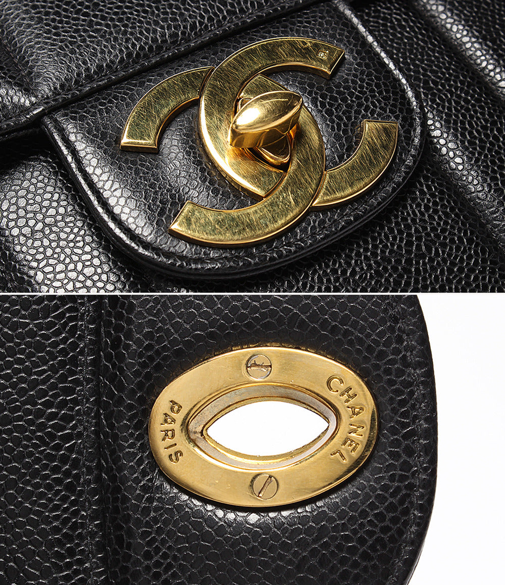 CHANEL チェーンショルダーバッグ マドモアゼル クラシック ゴールド金具 ダブルチェーン シングルフラップ 2番台 キャビアスキン レディース