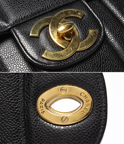 CHANEL チェーンショルダーバッグ マドモアゼル クラシック ゴールド金具 ダブルチェーン シングルフラップ 2番台 キャビアスキン レディース