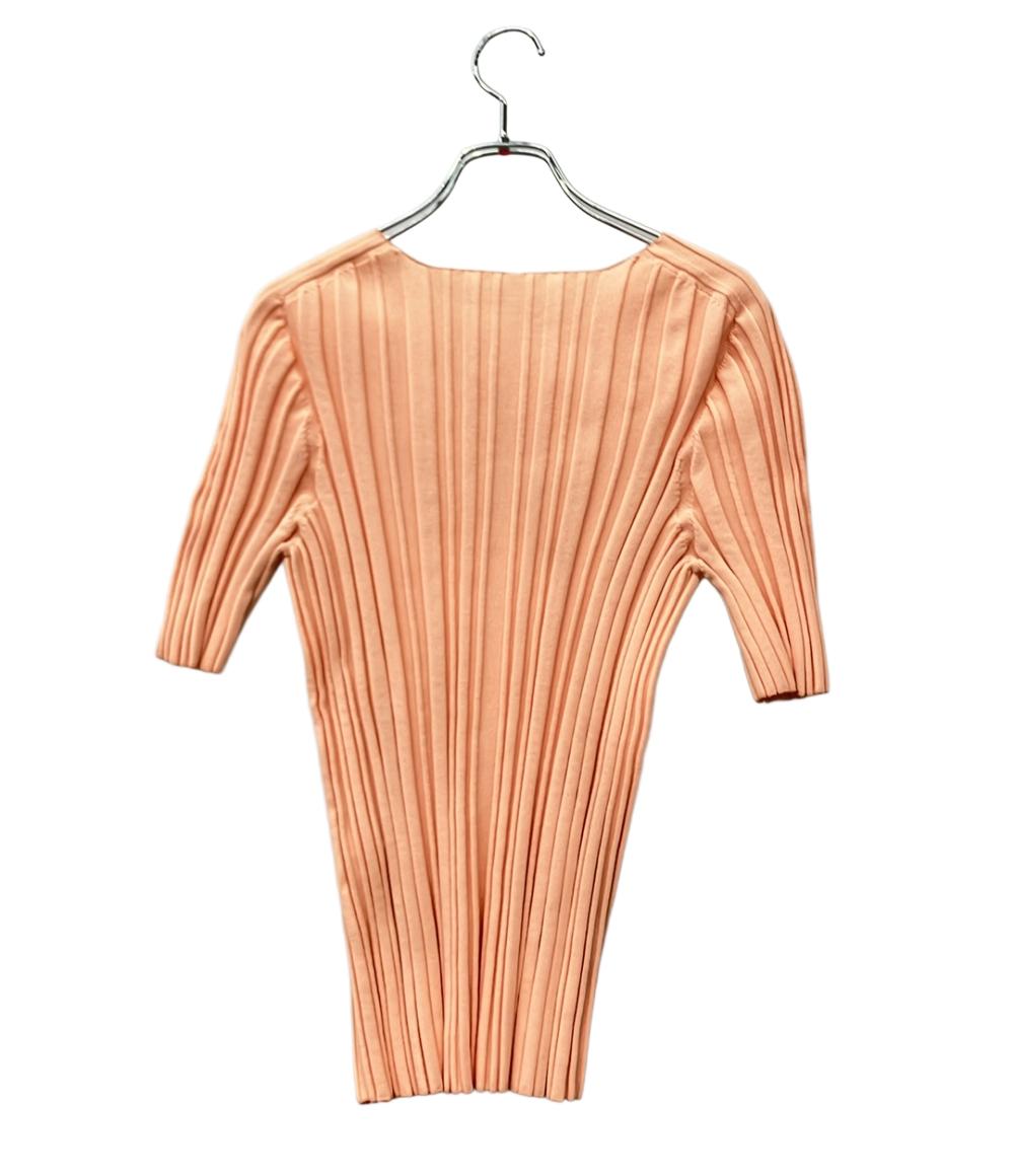 PLEATS PLEASE リブ編みオレンジ系半袖Tシャツ PLEATS PLEASE 半袖ニット25SS RIB KNIT ショートスリーブ クール
