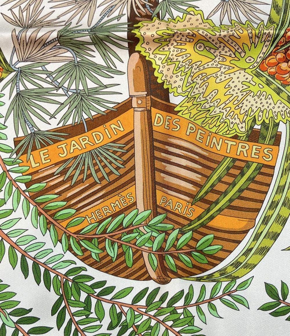 美品 HERMES スカーフ シルク100% カレダブルフェイス90 リバーシブル LE JARDIN DES PEINTRES レディース エルメス