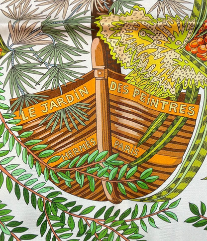 美品 HERMES スカーフ シルク100% カレダブルフェイス90 リバーシブル LE JARDIN DES PEINTRES レディース エルメス