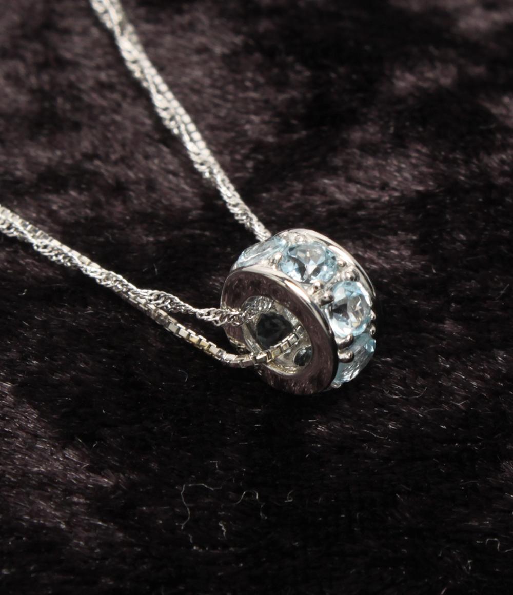 美品 ネックレス K18WG Pt950 ブルートパーズ レディース