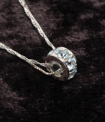 美品 ネックレス K18WG Pt950 ブルートパーズ レディース