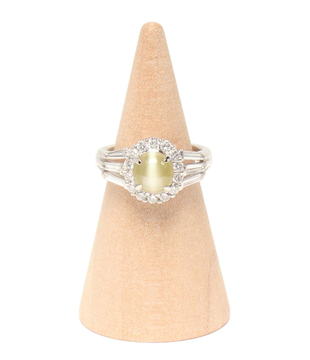 美品 リング 指輪 Pt900 クリソベリルキャッツアイ1.36ct ダイヤ0.62ct レディース SIZE 3号