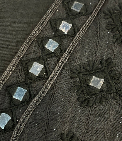 sara mallika 半袖 コットン ジャカード ミラー 刺繍 ドレス ワンピース レディース SIZE S サラマリカ