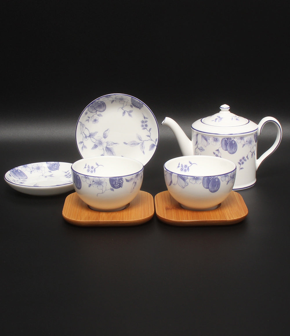 美品 WEDGWOOD ジャパニーズティーカップ 茶托 ティーポット 小皿 豆皿 ミニプレート 5点セット ブループラム ウェッジウッド