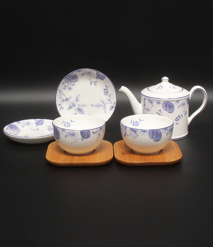 美品 WEDGWOOD ジャパニーズティーカップ 茶托 ティーポット 小皿 豆皿 ミニプレート 5点セット ブループラム ウェッジウッド
