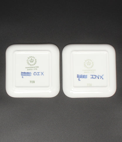 美品 Royal Copenhagen スモールスクエアディッシュ 皿 2点セット 10cm ブルーフルーテッド メガ ロイヤルコペンハーゲン