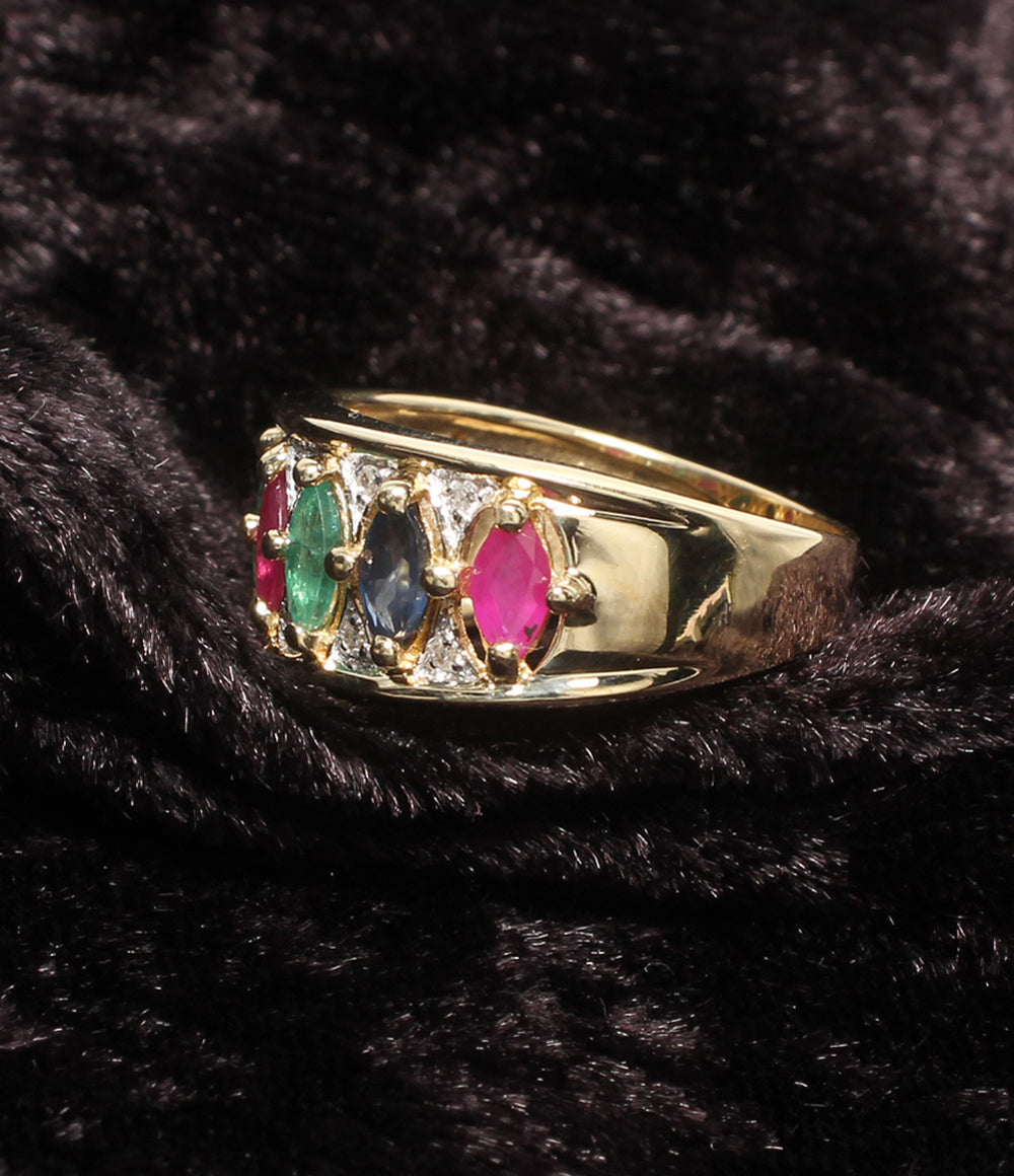 美品 リング 指輪 K14 エメラルド ルビー サファイア 0.96ct ダイヤ 0.06ct レディース SIZE 12号