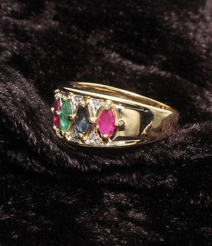 美品 リング 指輪 K14 エメラルド ルビー サファイア 0.96ct ダイヤ 0.06ct レディース SIZE 12号