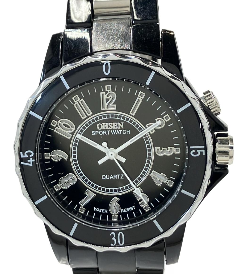オーセン 腕時計 クオーツ ブラック FG0736 メンズ OHSEN