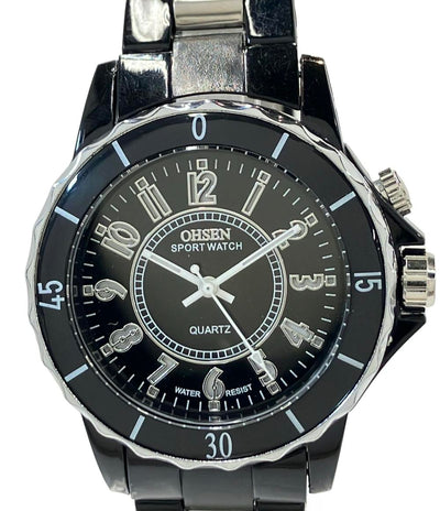 オーセン 腕時計 クオーツ ブラック FG0736 メンズ OHSEN