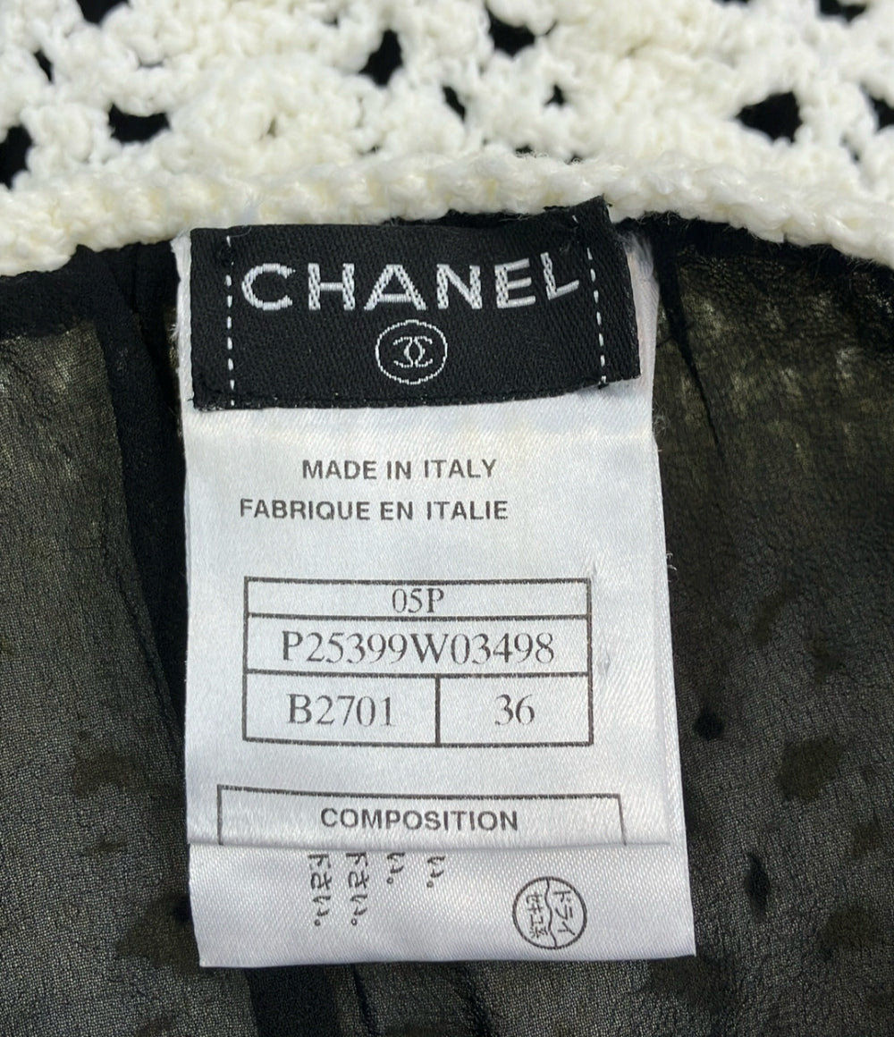 美品 CHANEL ブラックシフォン×クロシェスカート レディース SIZE 36 (S) シャネル