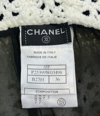 美品 CHANEL ブラックシフォン×クロシェスカート レディース SIZE 36 (S) シャネル