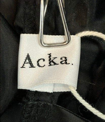 美品 Acka 長袖ワンピース タグ付き トップスリブ スカートジャガードドッキング docking frill one-piece Acka-Y126 レディース SIZE 1 (S) エーカ