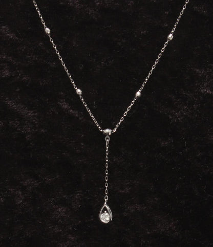 美品 ネックレス K18WG ダイヤ 0.07ct しずくモチーフ レディース