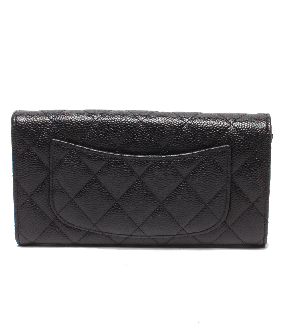 CHANEL 長財布 シルバー金具 キャビアスキン 31番台 マトラッセ クラシックロングフラップウォレット AP0241 レディース シャネル