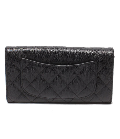 CHANEL 長財布 シルバー金具 キャビアスキン 31番台 マトラッセ クラシックロングフラップウォレット AP0241 レディース シャネル