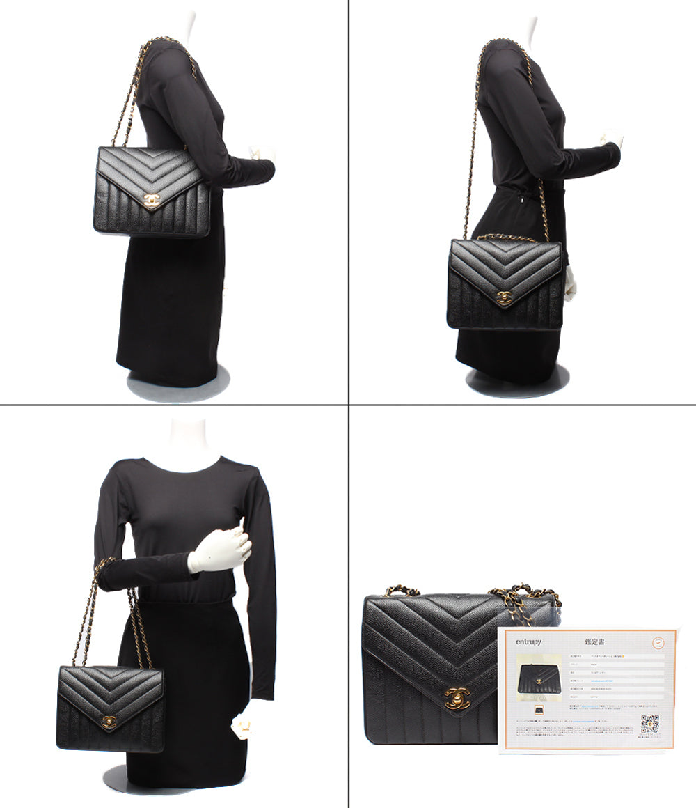 CHANEL チェーンショルダーバッグ シェブロン Vステッチ ゴールド金具