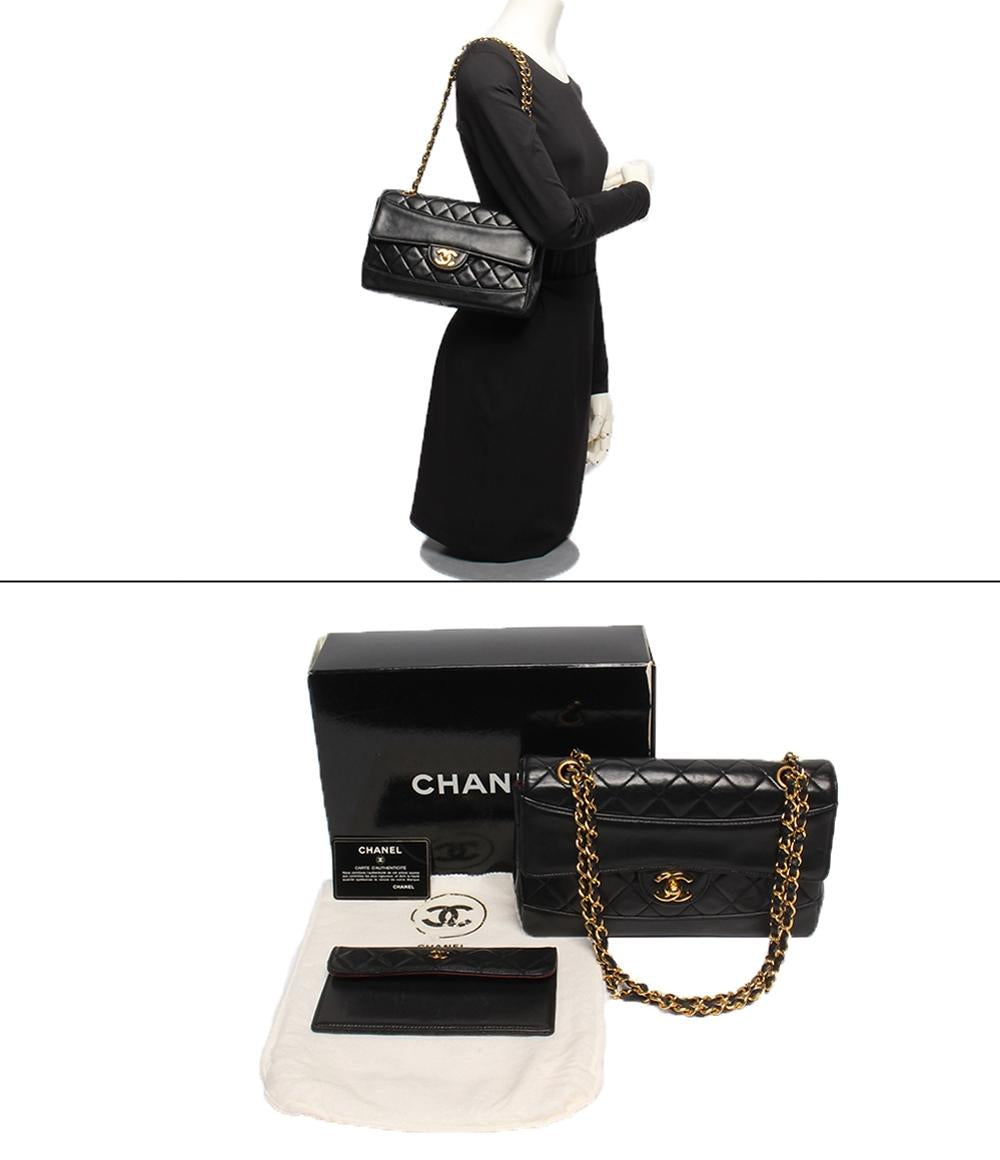 CHANEL ショルダーバッグ ダブルチェーン シングルフラップ ゴールド金具 ラムスキン 肩掛け マトラッセ メンズ シャネル