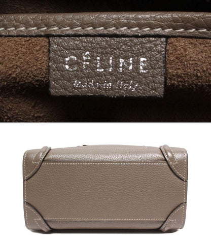 セリーヌ  レザーハンドバッグ グレージュ系 ラゲージ ナノ ドラムドカーフスキン スリ    レディース   CELINE