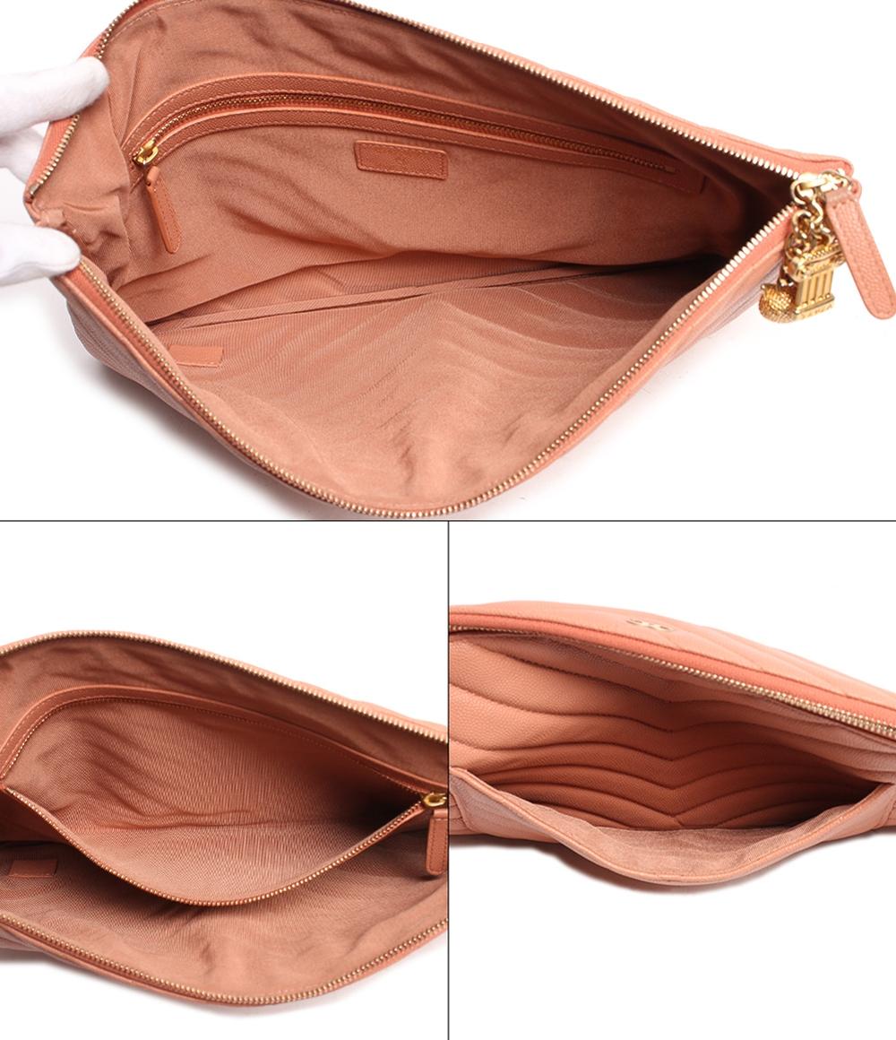 レザークラッチバッグ ココマーク  フクロウ ゴールド金具 シェブロン Ｖステッチ キャビアスキン レディース CHANEL