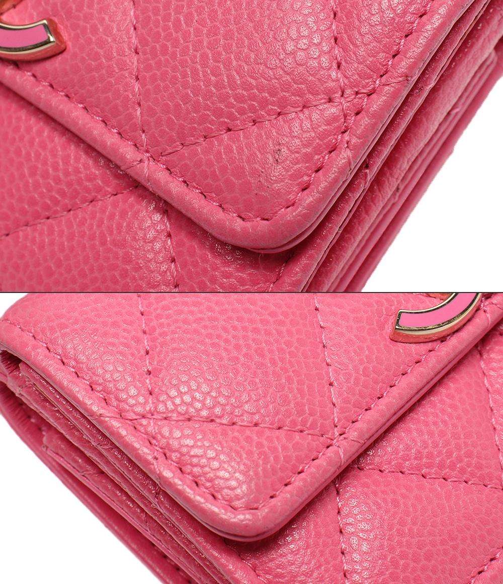 CHANEL 三つ折り財布 キャビアスキン ゴールド金具 マトラッセ レディース シャネル