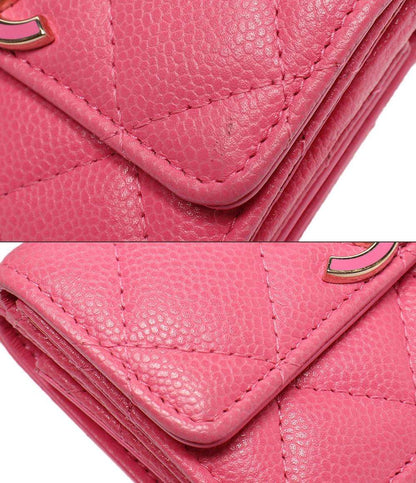 CHANEL 三つ折り財布 キャビアスキン ゴールド金具 マトラッセ レディース シャネル