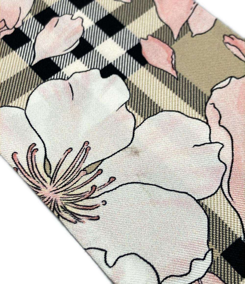 BURBERRY スカーフ Floral Check Silk Skinny Scarf フローラル チェック シルク スキニースカーフ レディース バーバリー
