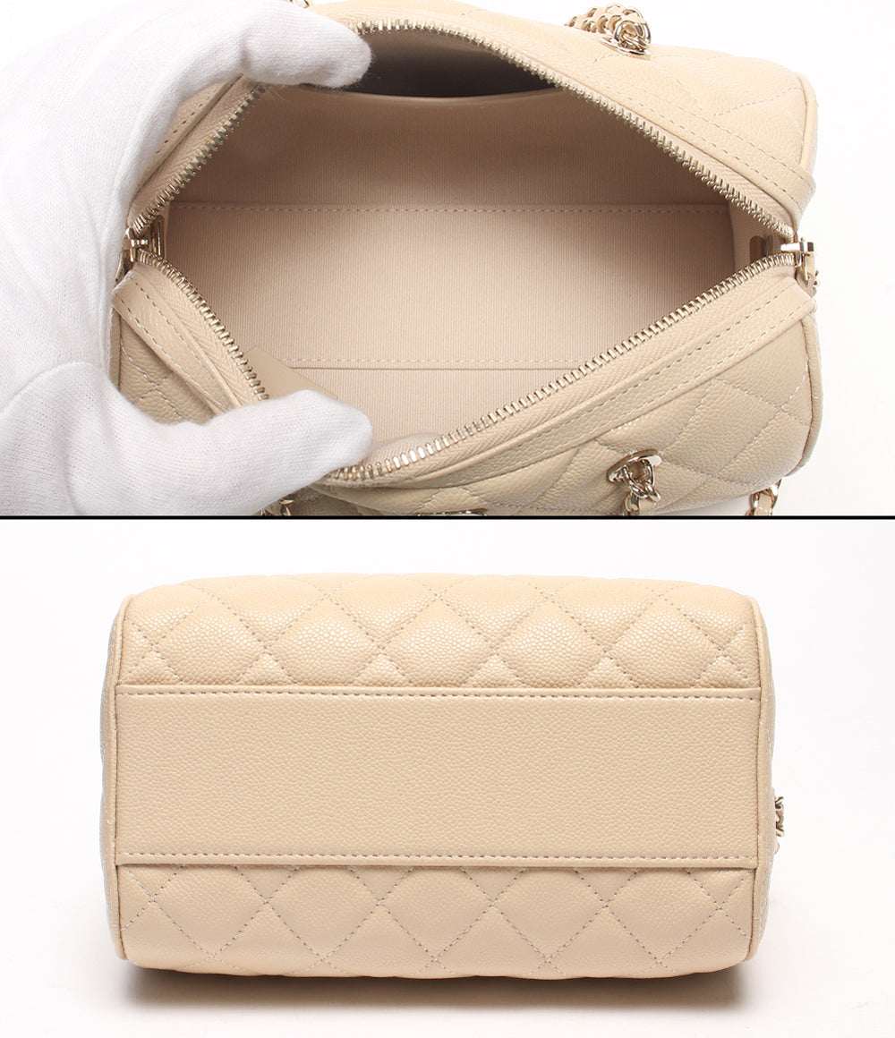 美品 CHANEL 2WAYチェーンショルダーバッグ ミニボストンバッグ 斜め掛け ゴールド金具 キャビアスキン マトラッセ レディース シャネル